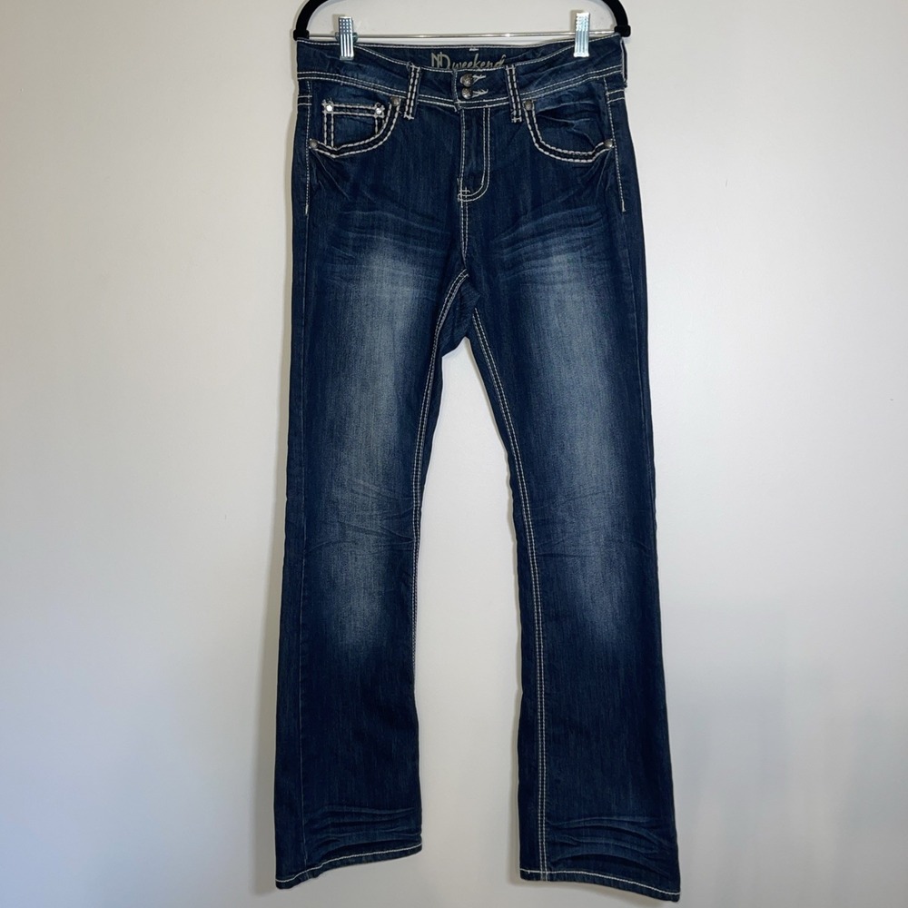 Y2K Embellished Denim Bootcut Jeans 10 Midrise Retro Rhinestone Studded McBling